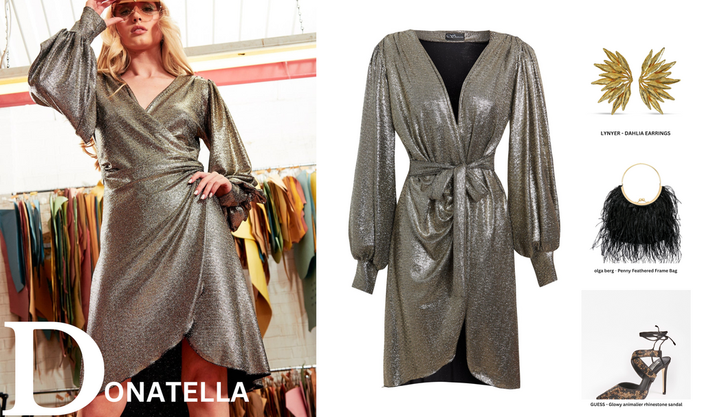 Donatella gold wrap dress