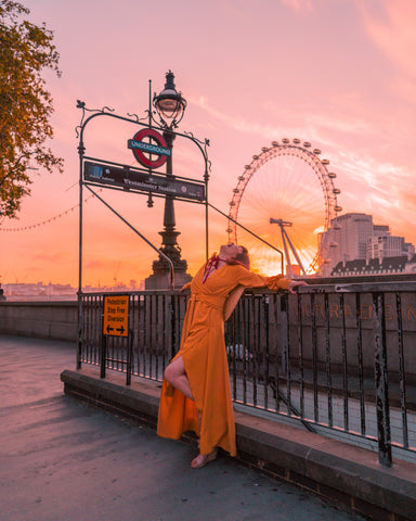 Amber | Mustard Maxi Wrap Dress with Tie Waist worn by Girl With the Red Bob by Sarvin