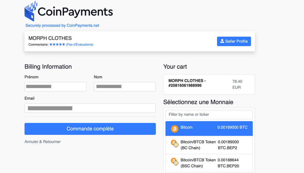 CoinPayments morph clothes choix de la cryptommonaie pour payer sa commande boutique en ligne