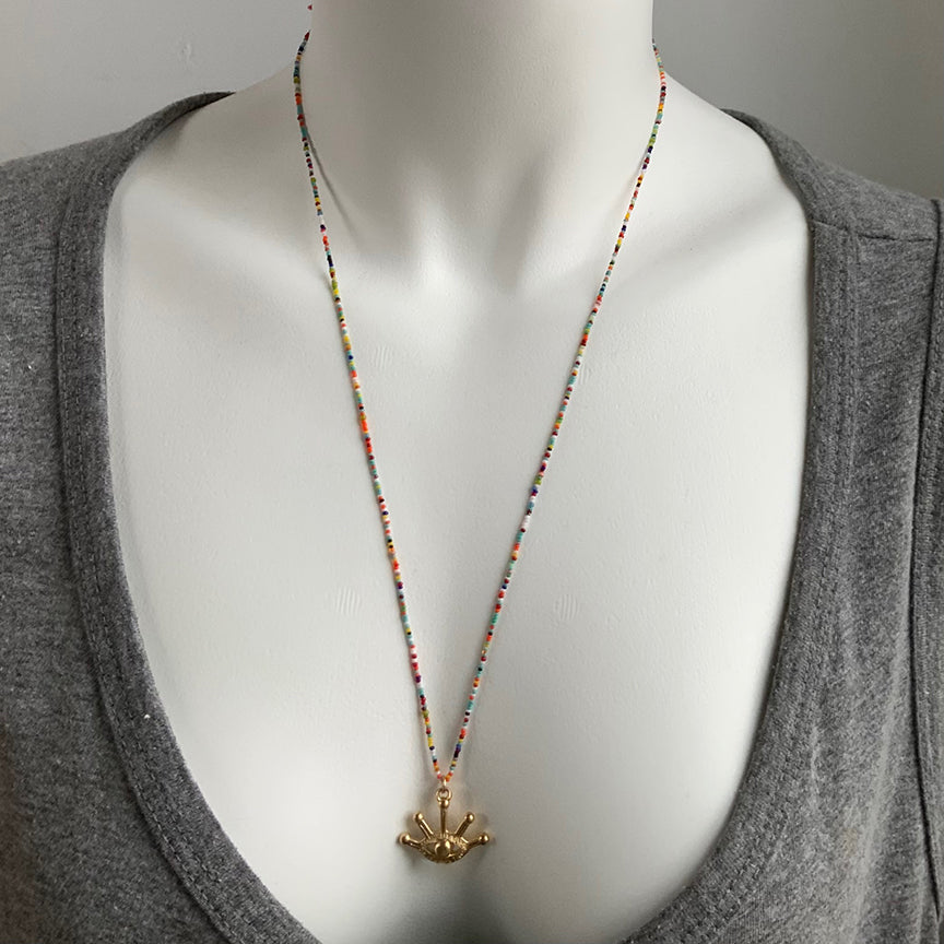 LONG EVIL EYE BEADED NECKLACE - TURQ MIX - 209NLGTM