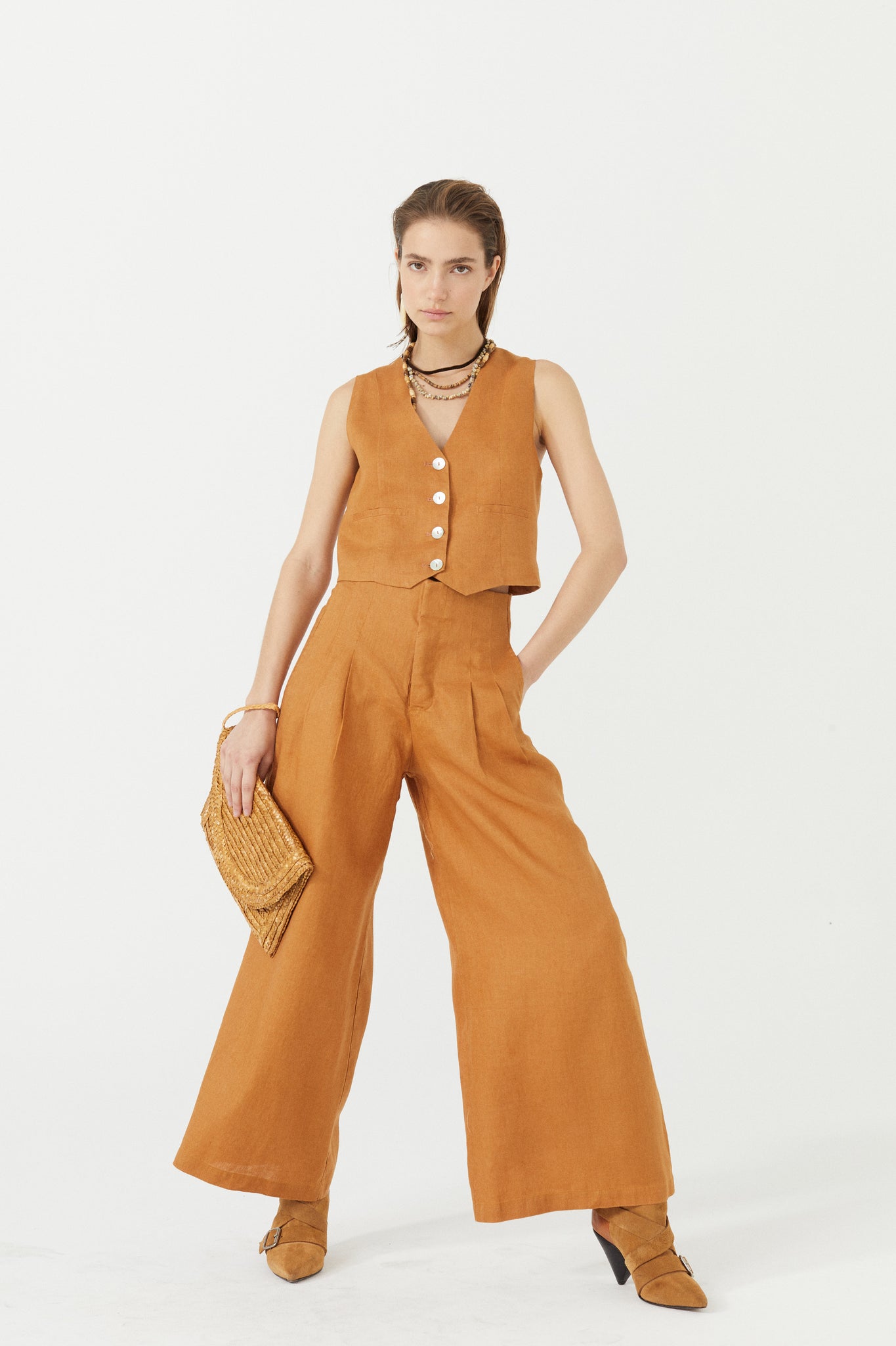 Culotte Linen Pants - Camel