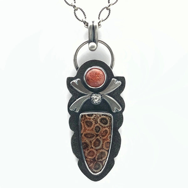 Agatized Fossil and Sunstone Necklace