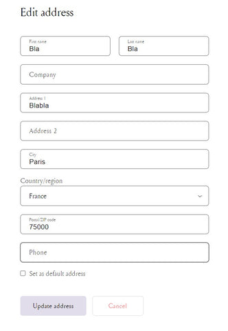 Edit Address page