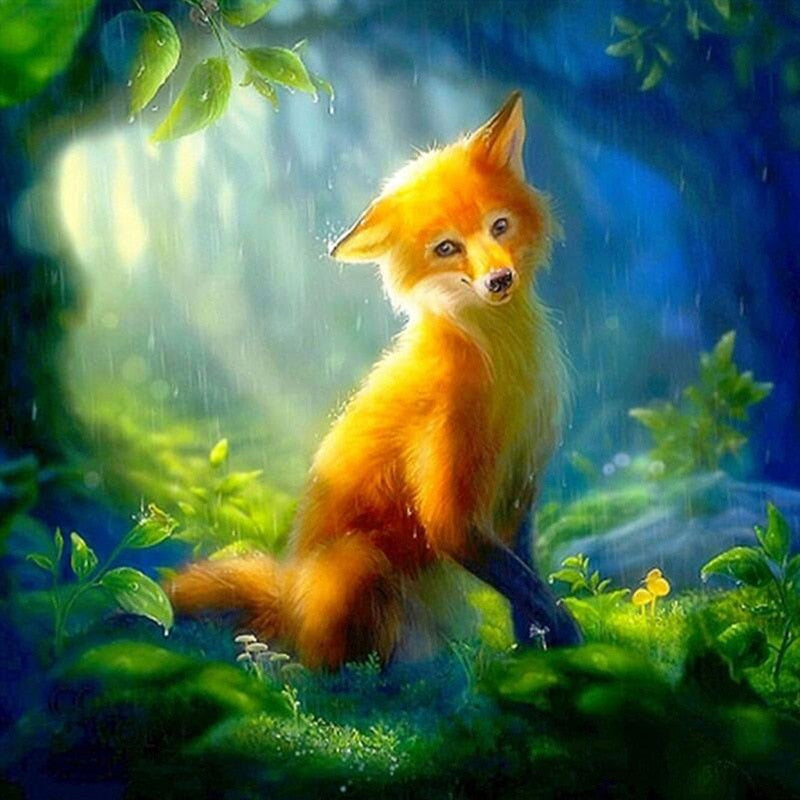 5D Diamond  Painting  Animal  Fox Full Round QuiltsSupply