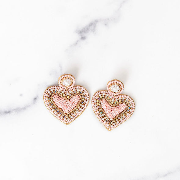 Light Pink + White + Gold Beaded Earrings