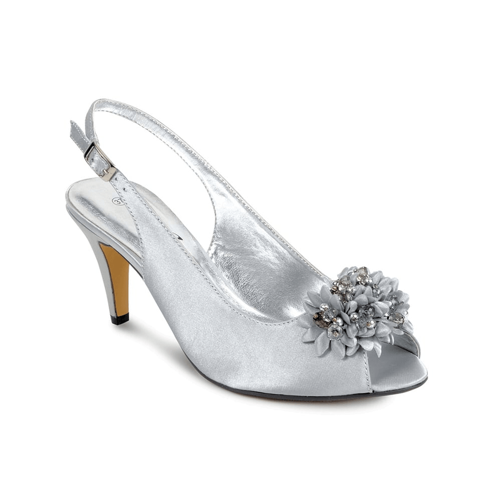 silver peep toe slingback heels