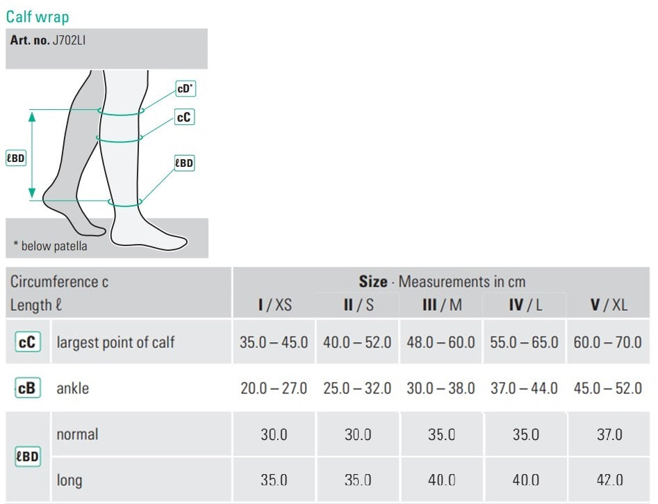 Juzo Compression Wrap Size Chart