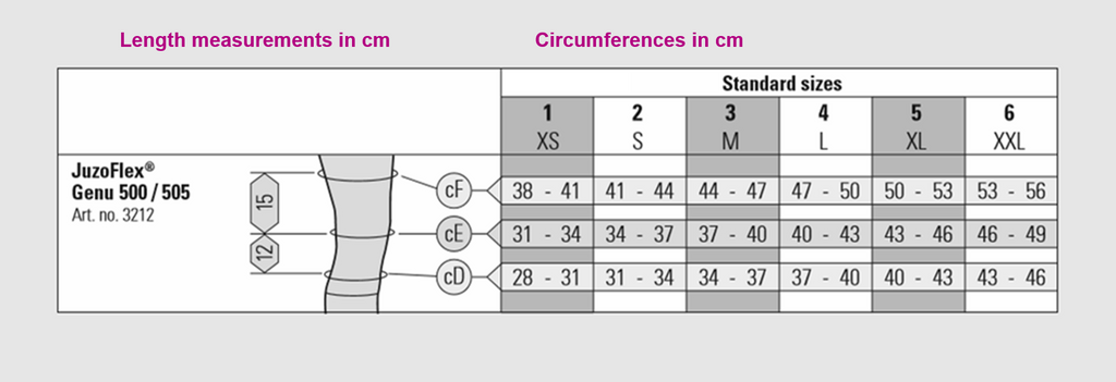 Genu 500 505 Comfort Size Chart