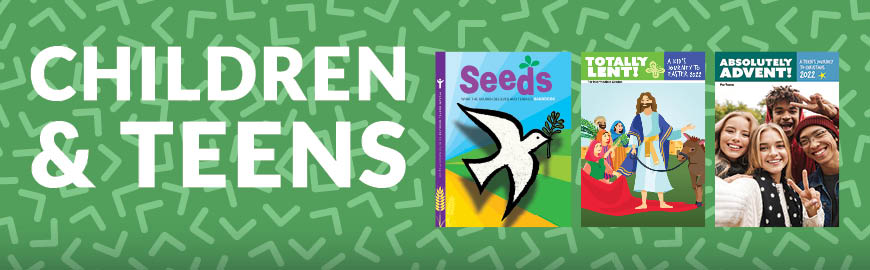The image displays a green background with the words "Children and Teens" and three children's books.
