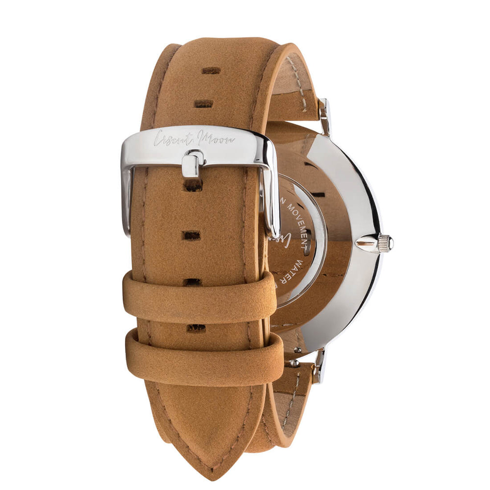 Arabic Numeral Watch | Tan Leather & Silver | Crscnt Moon