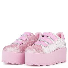 YRU LaLa Velcro Pink Velvet Platform Sneakers PINK – TiltedSole.com