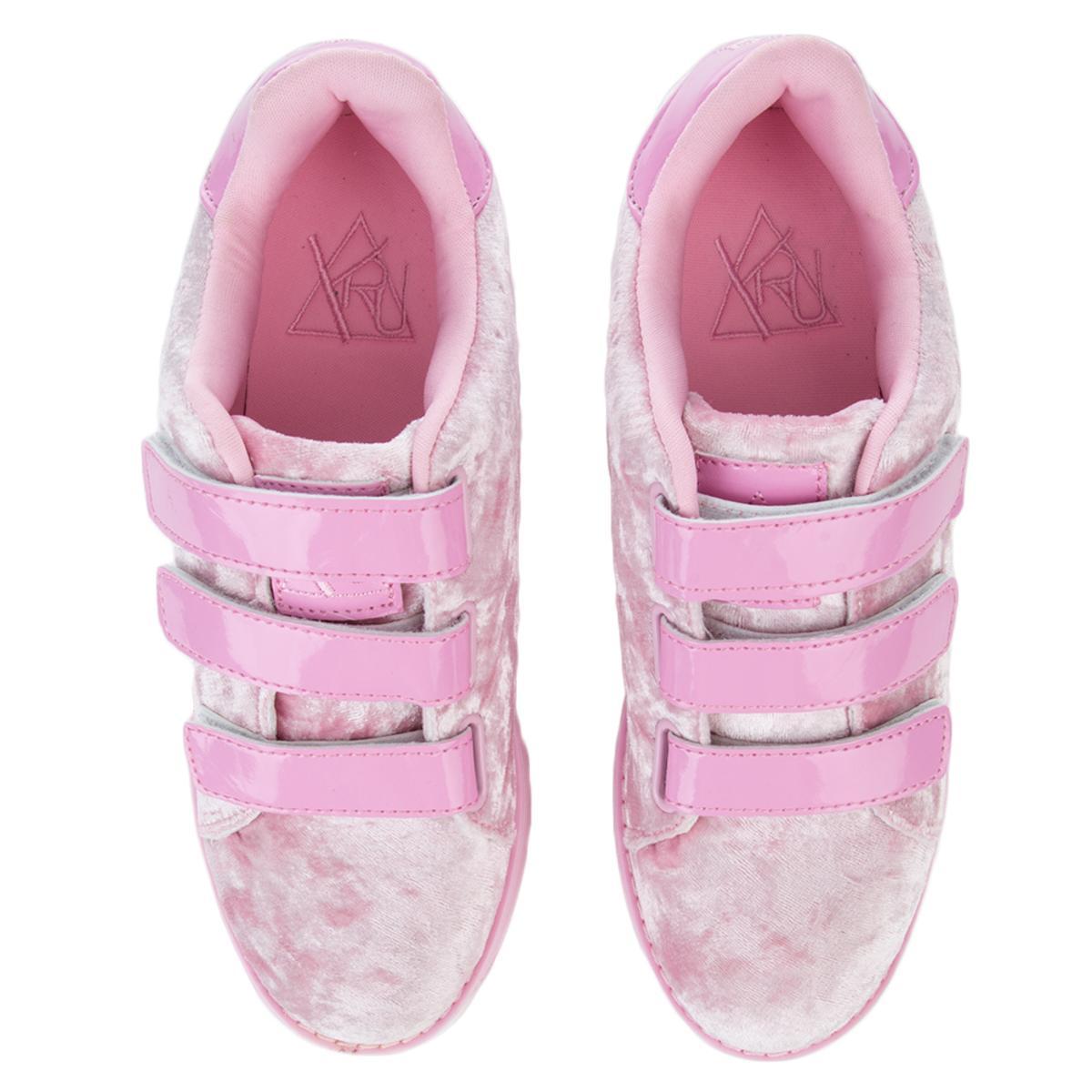 YRU LaLa Velcro Pink Velvet Platform Sneakers PINK