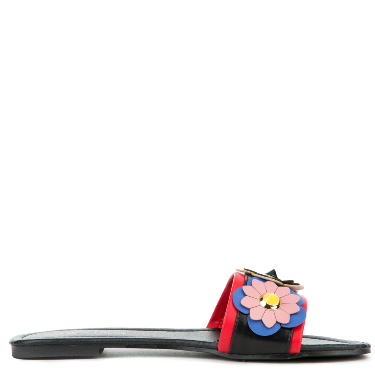 Joy-1 Black with Flowers Sandals BLACK