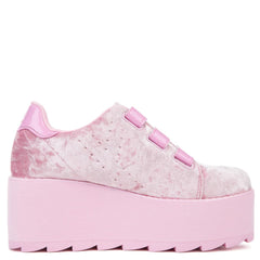 YRU LaLa Velcro Pink Velvet Platform Sneakers PINK – TiltedSole.com