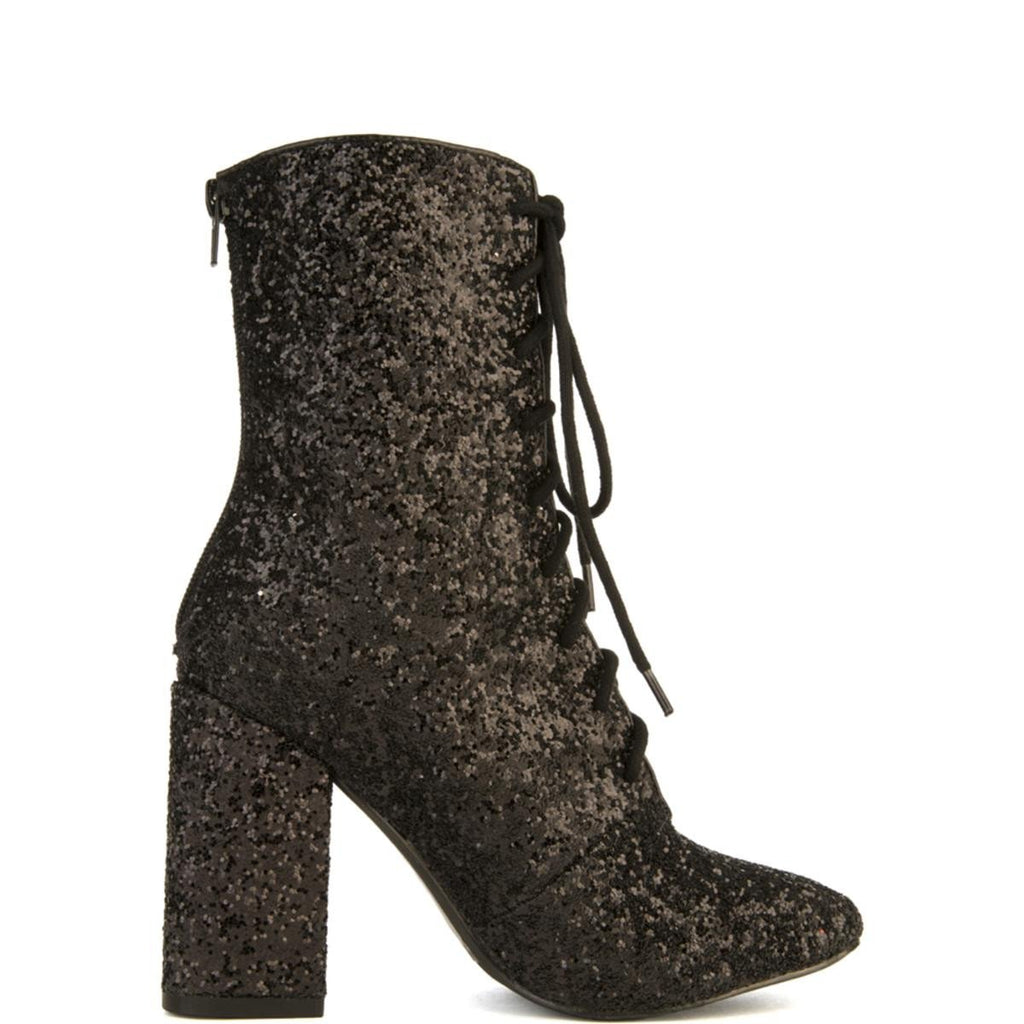 black glitter lace up boots