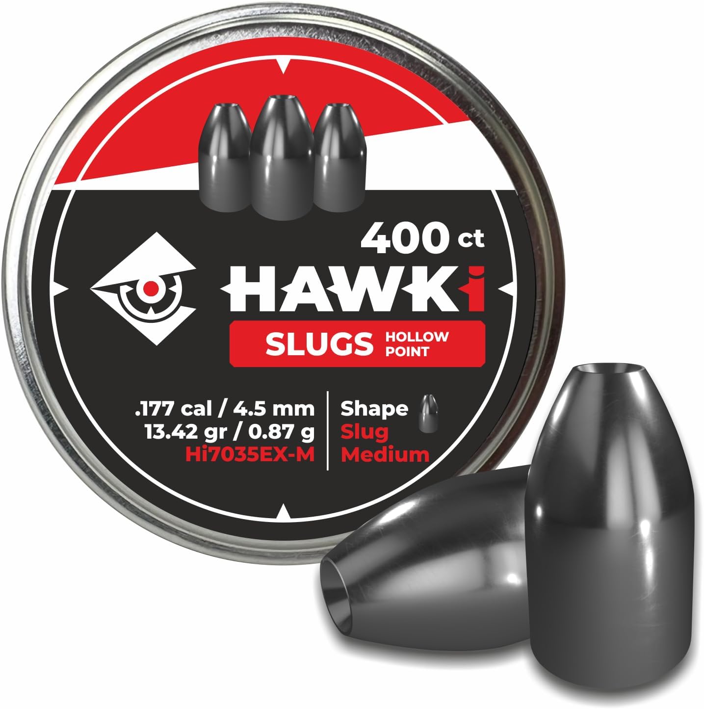  Hawki Airgun Pellets Slug Medium Holow Point .177 Cal / 4.5mm Caliber (13.42 gr/0.87 g) 400 ct (Hi7035EX-M)