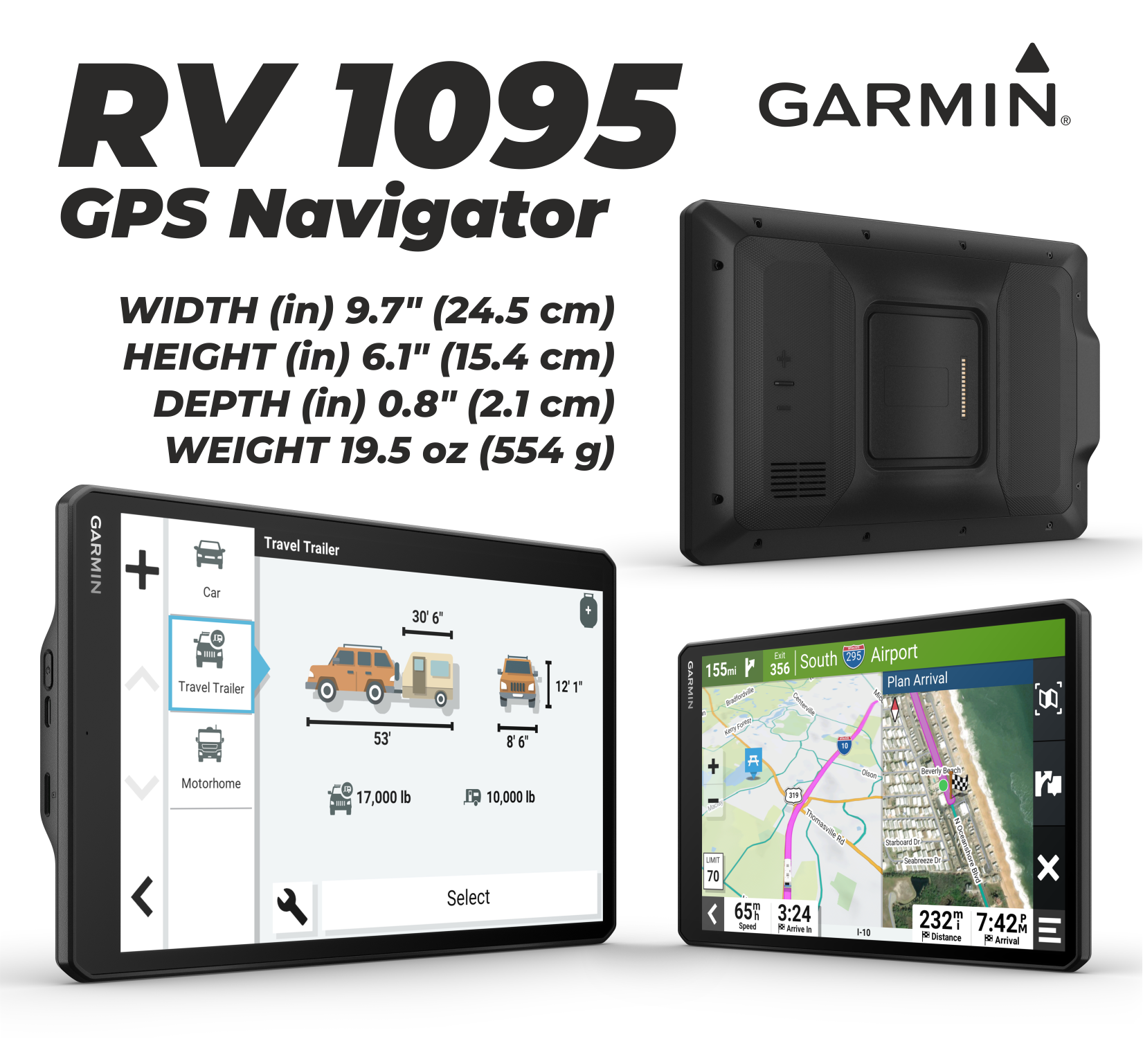 Garmin RV New 795 / 895 / 1095 Series GPS Navigator, Large, Easy-to-Read, Custom RV Routing, High-Resolution Birdseye Satellite Imagery