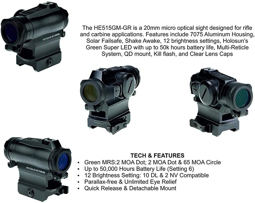 Holosun HE515GM-GR Elite Green LED Circle Dot/QD Mount Sight Lens