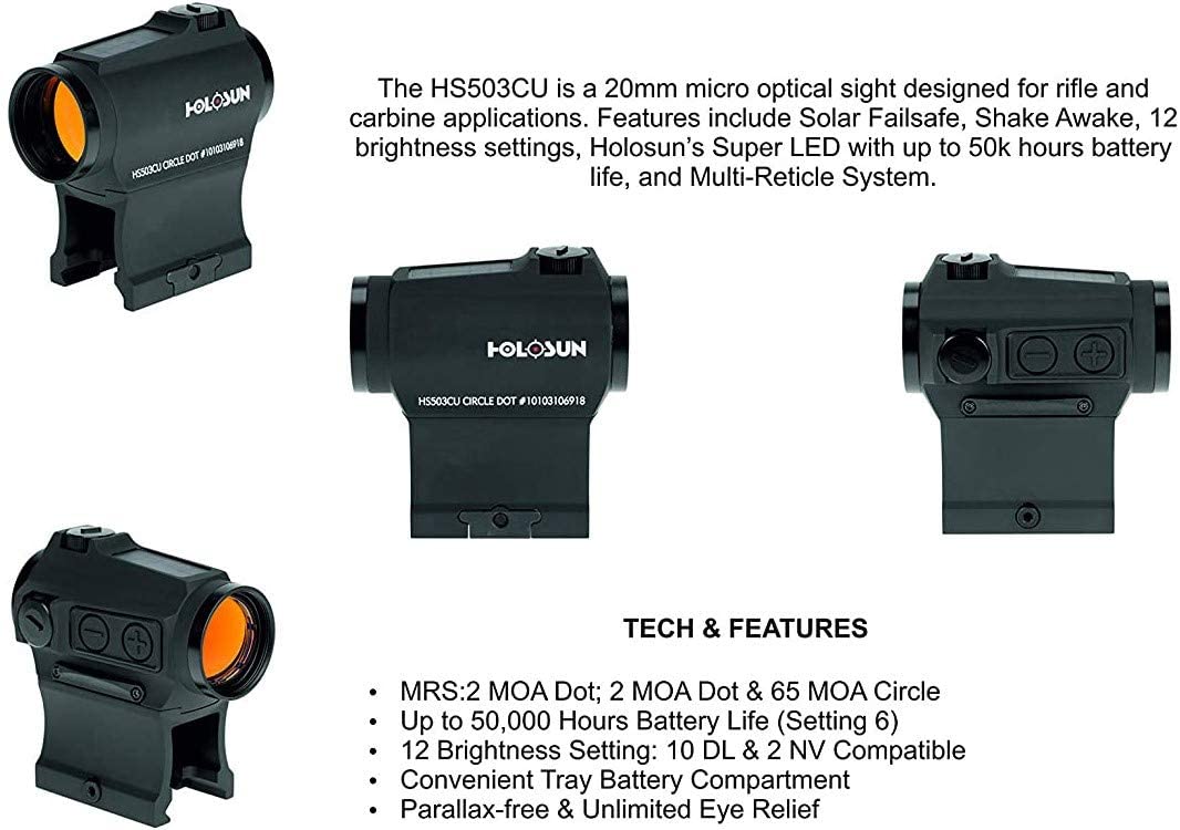 Holosun HS503CU Paralow Circle Red Dot Sight (Matte Black) Lens