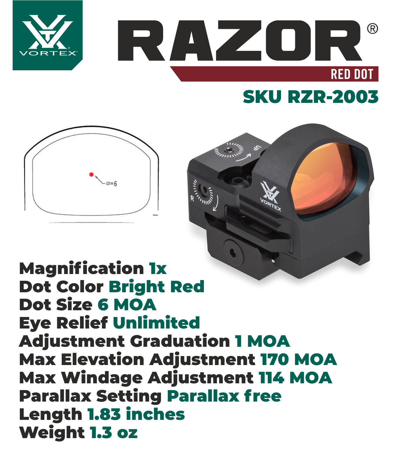 Vortex Optics Razor Red Dot Sight 6 MOA Dot with Vortex Optics Free Ha – Sports Gadgets