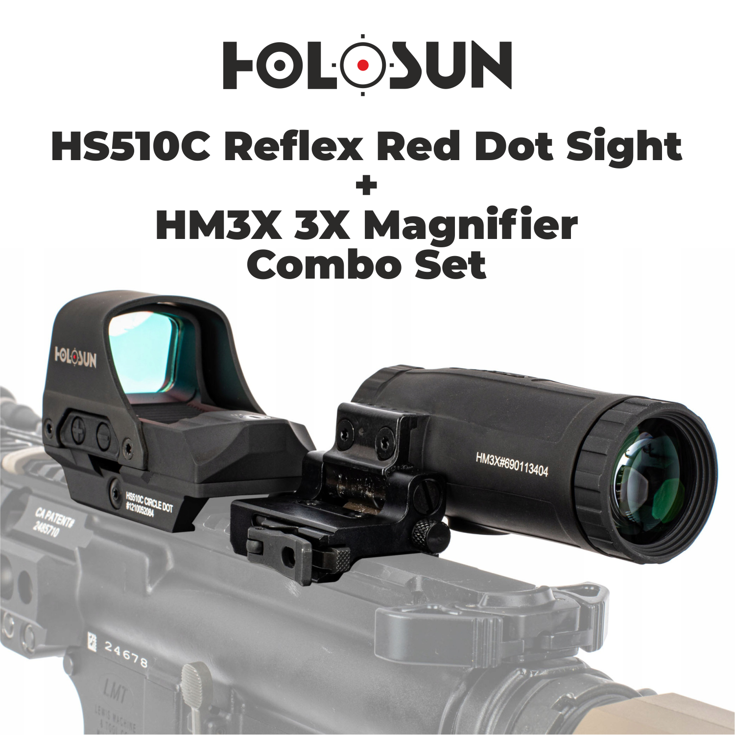 Holosun HS510c Reflex Red Dot Sight and HM3X 3X Magnifier Combo Set with Hard Case and Free Hat Bundle