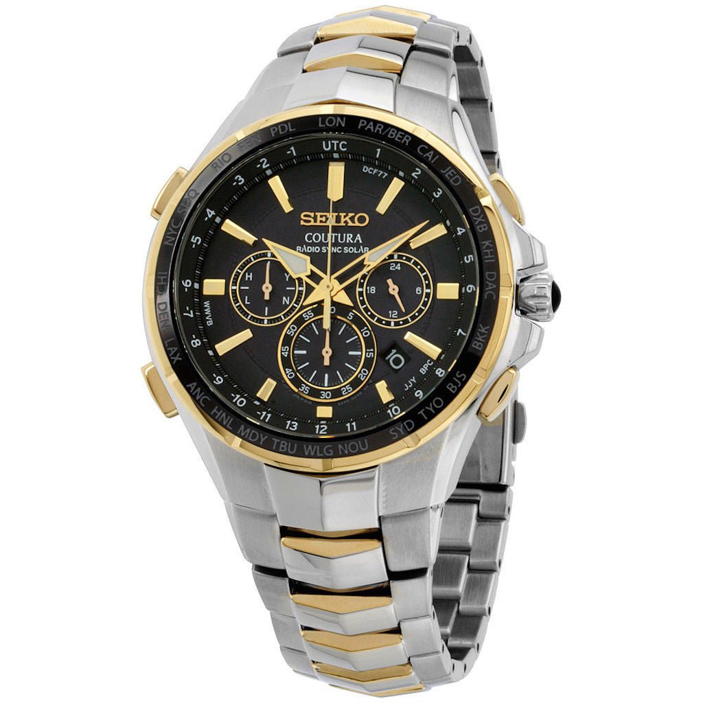 Seiko Coutura Radio Sync Solar Chronograph Two Tone Mens Watch SSG010 –  Sports and Gadgets