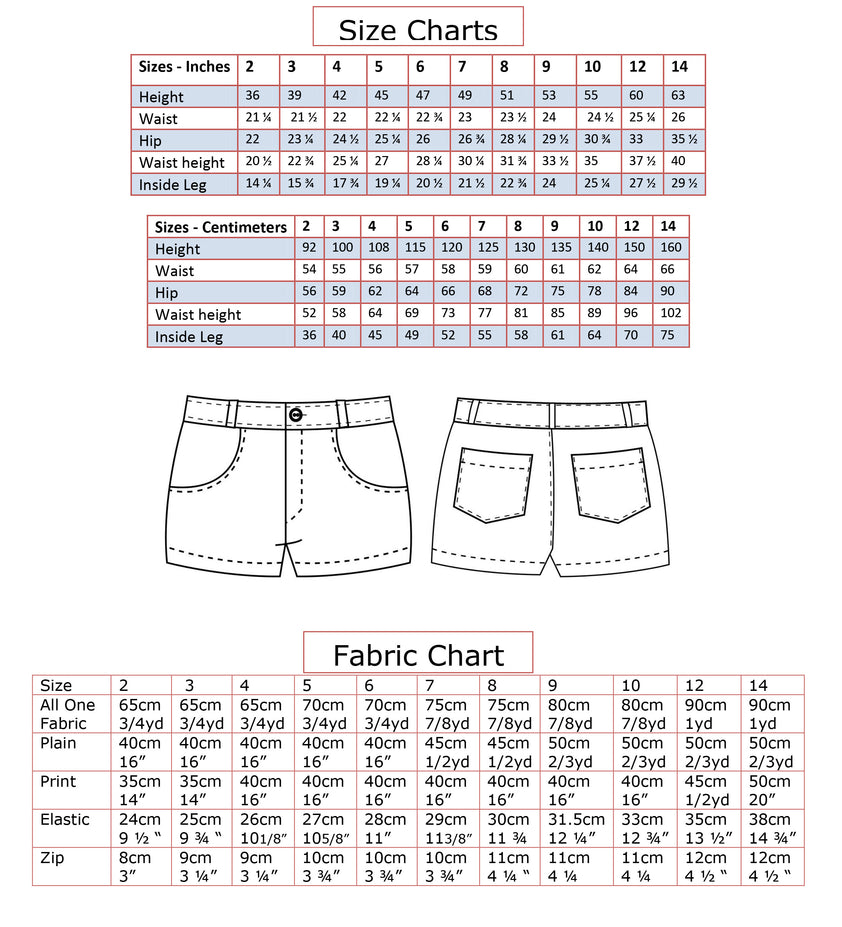 Girls cute summer shorts sewing pattern SANDY BAY SHORTS, sizes 2 to 1 ...