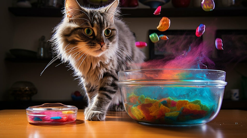 Cat looking at fish bowl