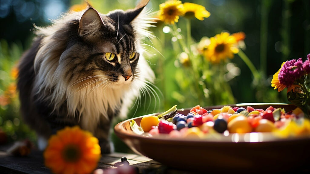 Cat looking at food dish