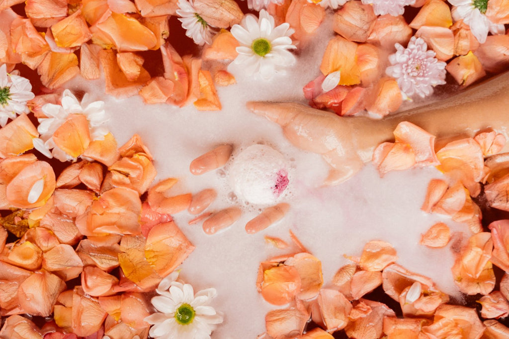 bath bomb and flower petals