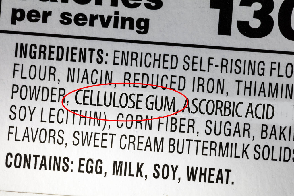 Label showing cellulose gum as an ingredient