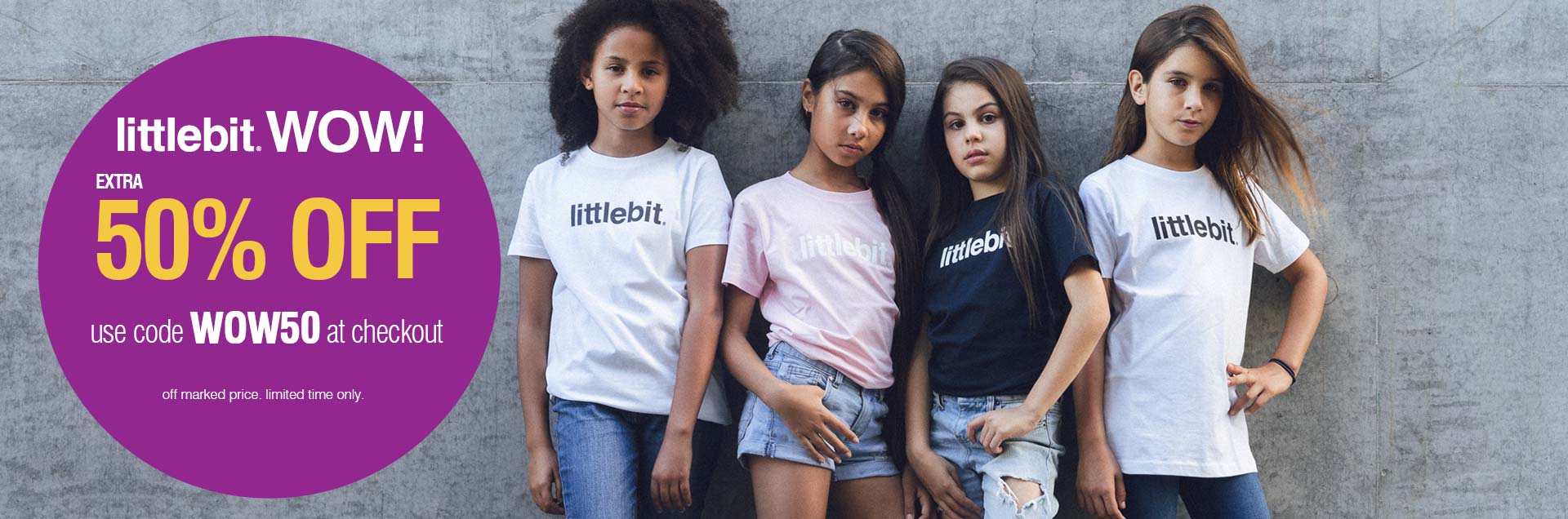 littlbit Sale Girls, boy, baby, womens, mens tees and caps - Use code WOW50 at checkout