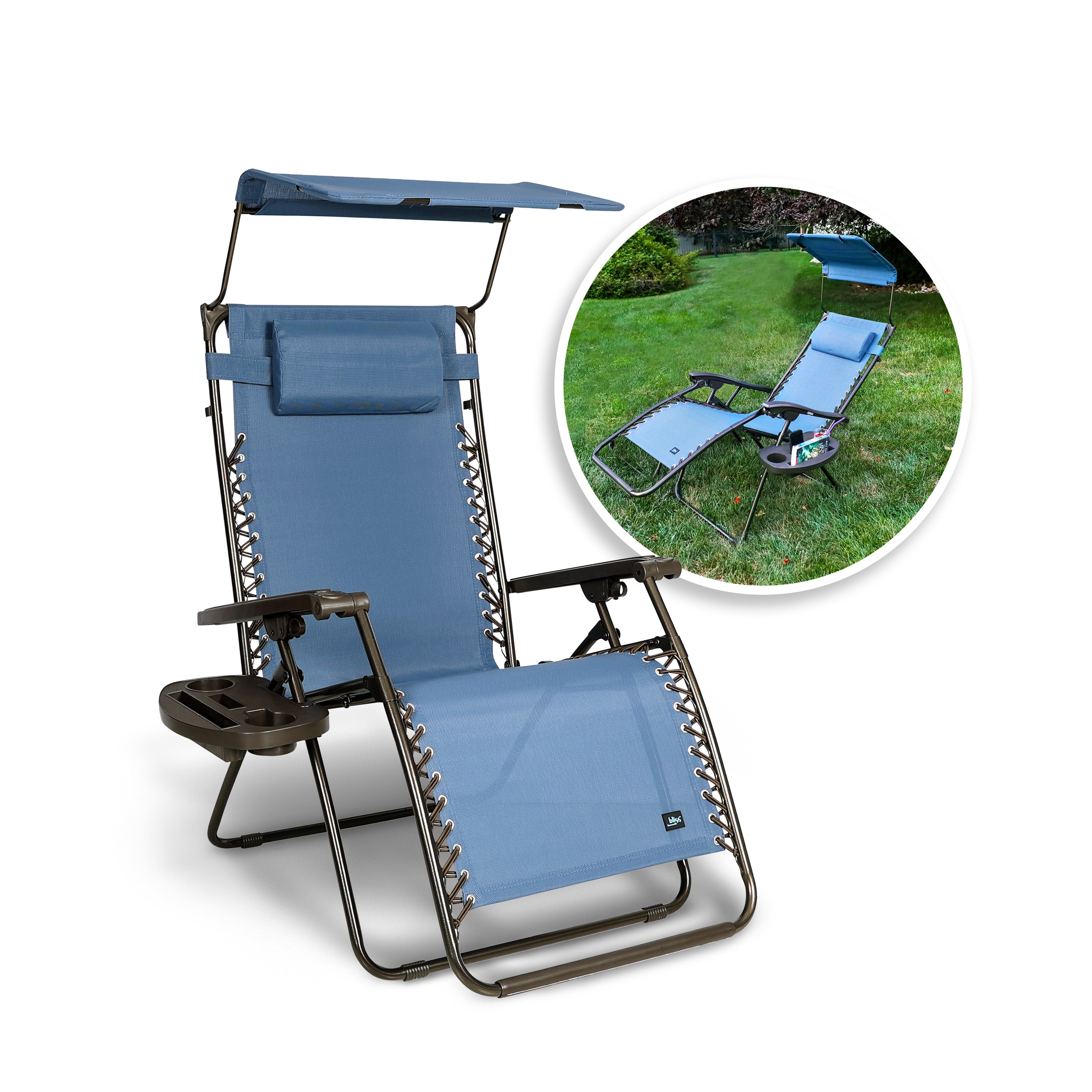 Bliss Hammocks GFC-436WDB Gravity Free Chair w/ Canopy , Drink Tray, & Pillow | 30-in. Wide XL | Weather & Rust Resistant | 360 Lb. Capacity