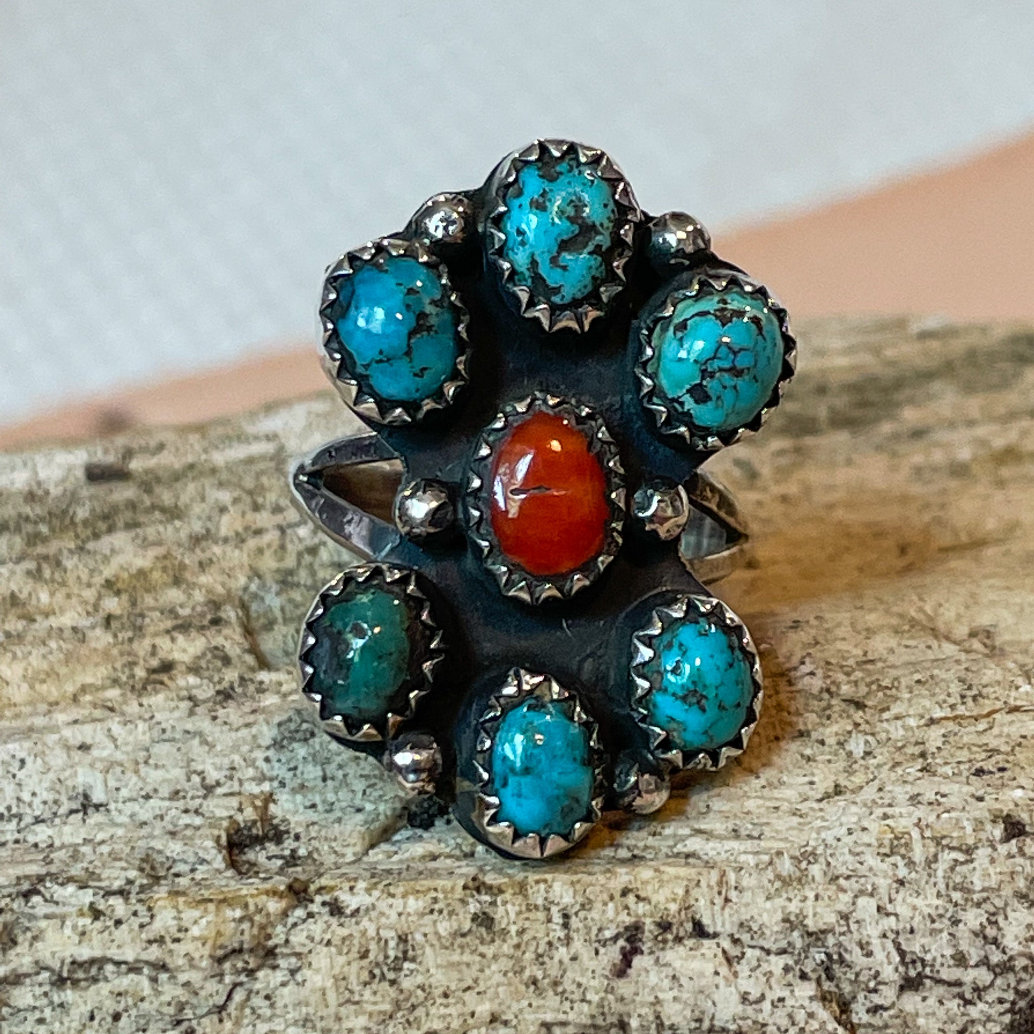 Vintage Navajo Multi Stone Sterling Silver Ring - Hunker Goods