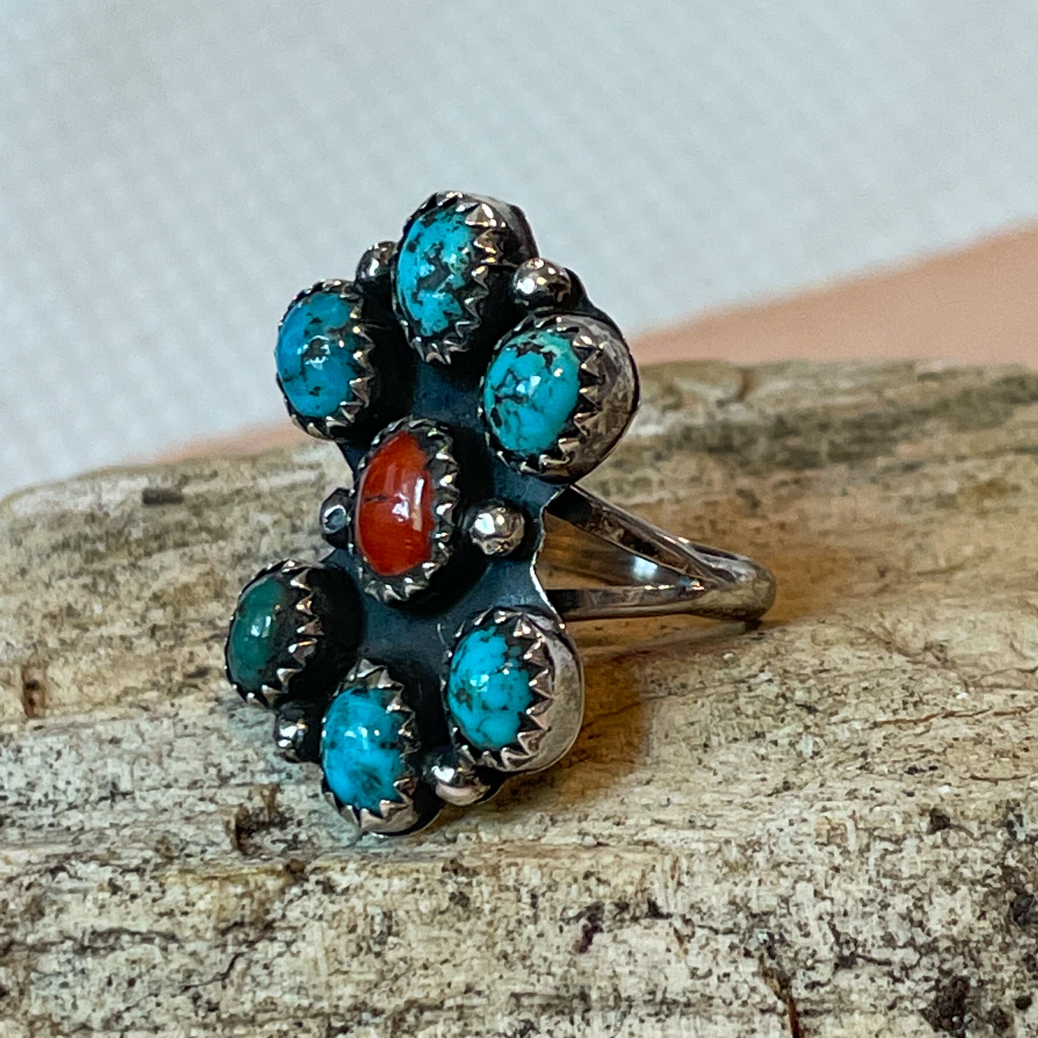 Vintage Navajo Multi Stone Sterling Silver Ring - Hunker Goods