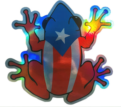 Puerto Rican Flag Frog Holographic Vinyl Decal - Tree Frog Bumper Sticker