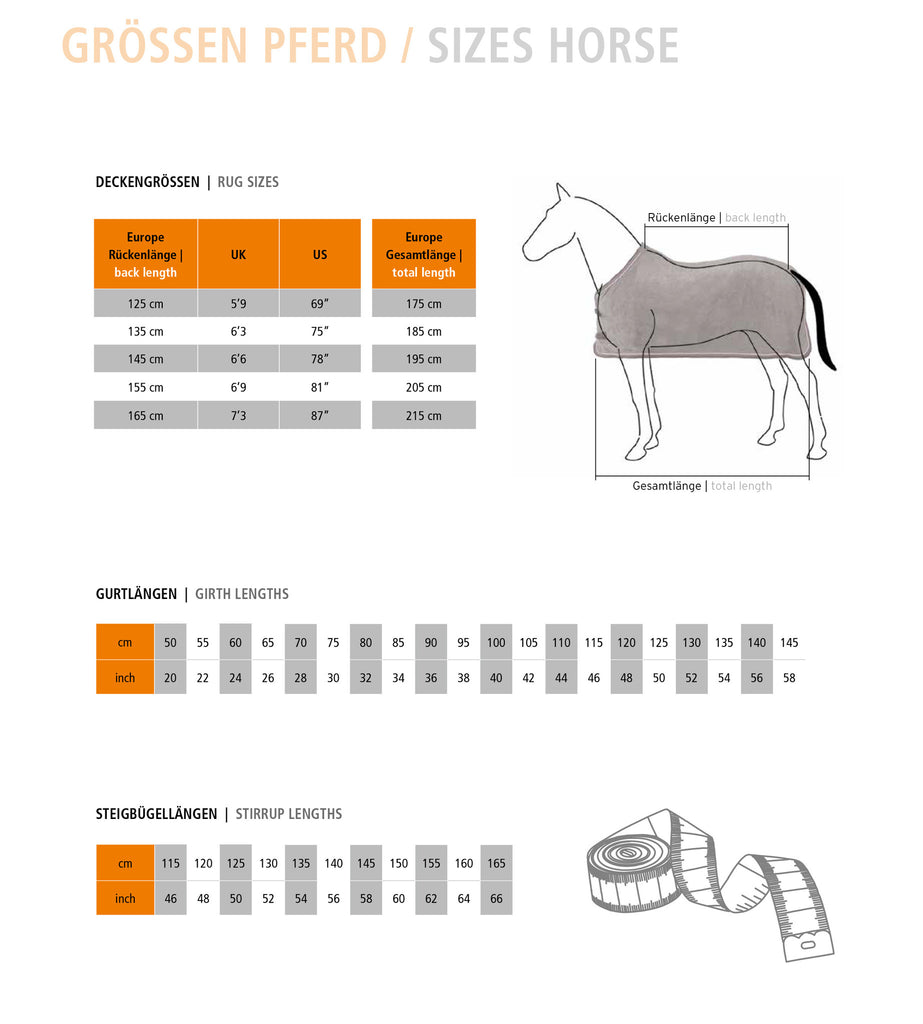 Measurements for horse gear