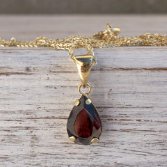 garnet 14k gold necklace teardrop