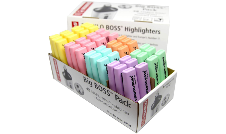 STABILO BOSS Pastel Highlighter - Pack of 48 Assorted Colours | Dr Pen