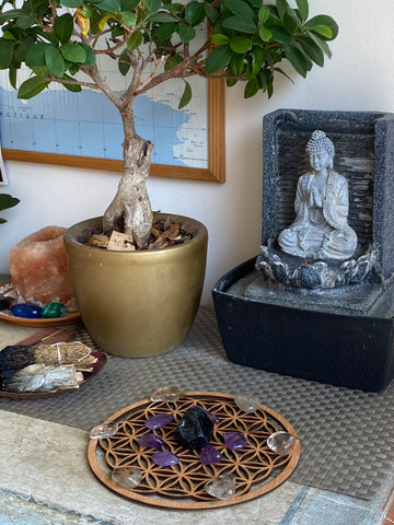 black tourmaline in crystal grid 