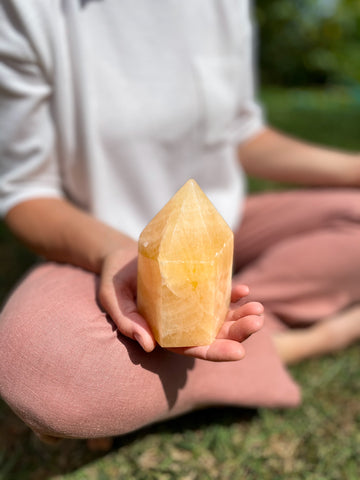 meditating with orange calcite