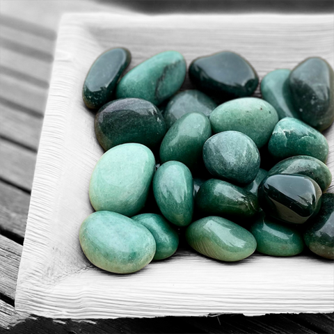 green aventurine grey background