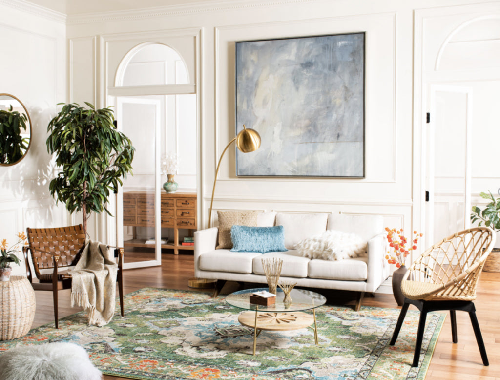 living room with natural light and clear glass interior door