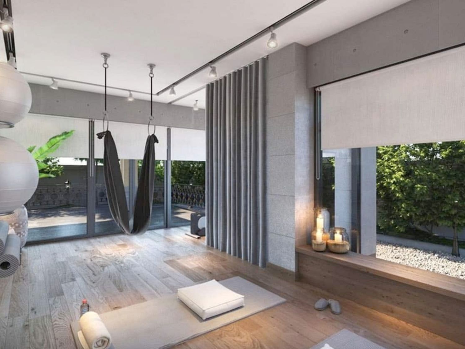 Luxury home yoga studio with natural line