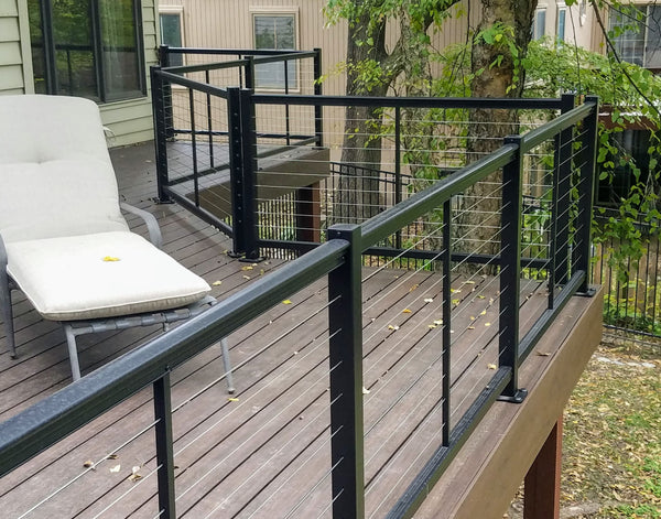 DesignRail Kits by Feeney built by Acumen Renovations in black  horizonatal cable handrail system deck wire from feeney inc