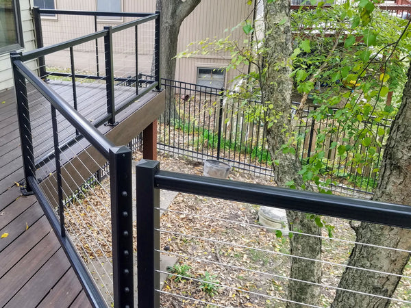 DesignRail Kits Horizontal Cable Railing Aluminum and Stainless Steel Cable on a back deck in Kansas City