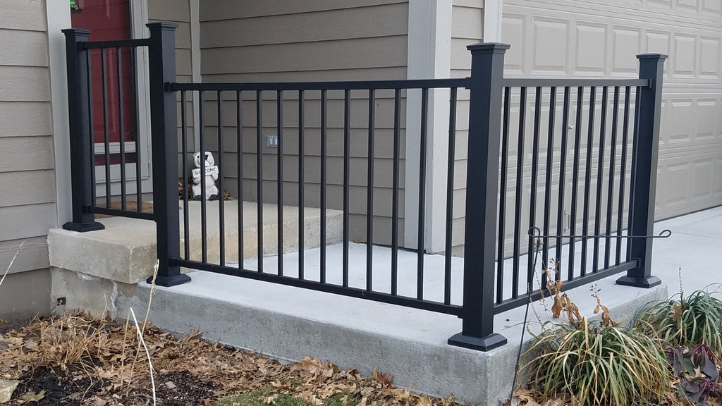 Patio Railing, concrete step front patio railing on a landing in front of a house in Johnson County, KS