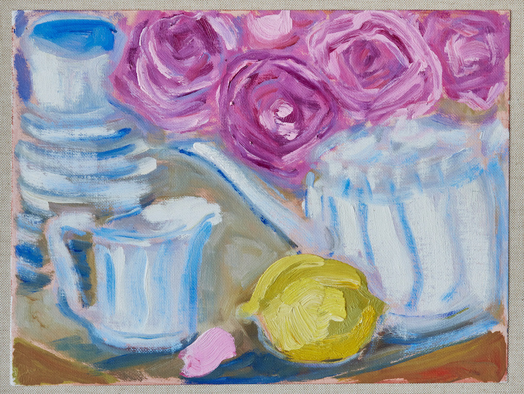 Anne Mansour, Roses with Delft Tea Set