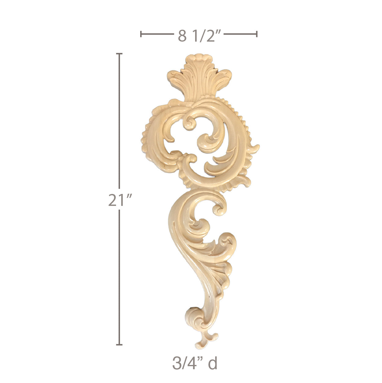 Acanthus Drop, 8 1/2" x 21"h x 3/4"d, Resin, Ships: In 8 -12 Business Days