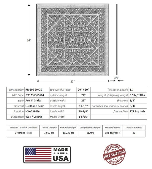 Decorative Grille 20x20, Arts and Crafts Style